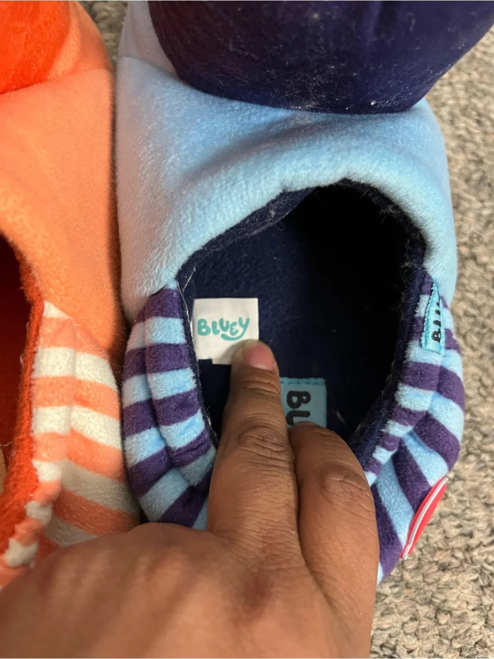Kids Plush Animal Slippers - Orange & Blue size 5/6
